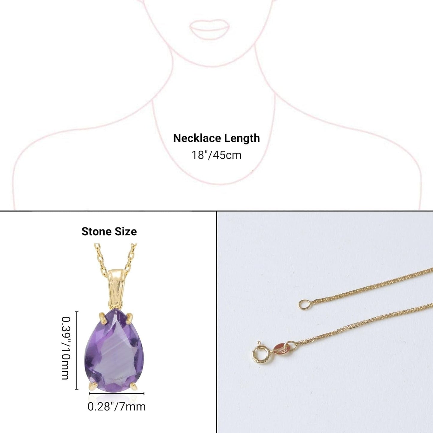Amethyst Necklace in 14K Yellow Gold Plated - Dainty Teardrop Pendant, 7X10Mm February Birthstone Amethyst Gemstone - Handmade Bridal Wedding Jewelry for Brides and Classy Women