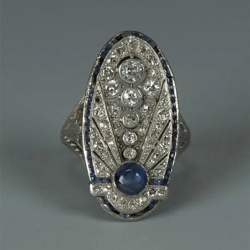 Antique 925 Silver Rings for Women Blue Sapphire Diamond Engagement Ring Vintgae Jewelry