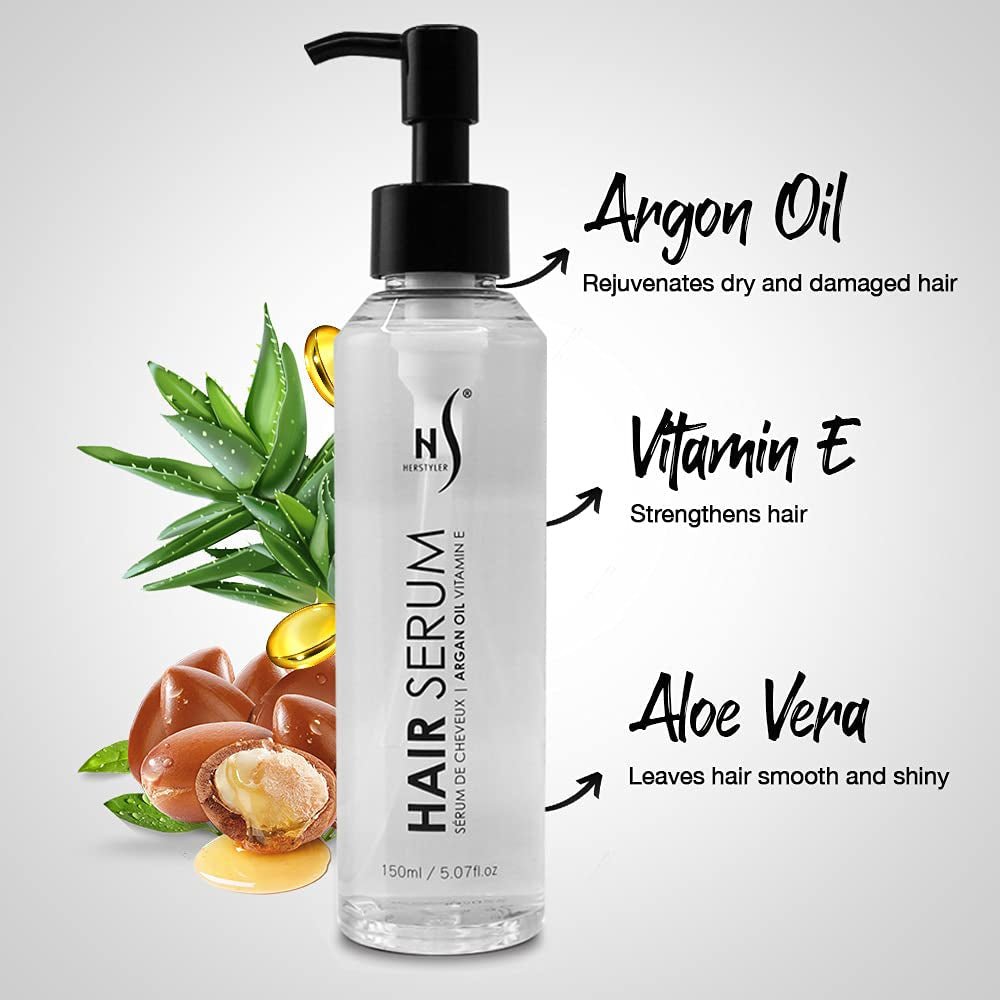 Argan Oil Serum for Hair - New Packaging - Hair Serum for Dry Damaged Hair - anti Frizz Hair Serum - 5.07 Fl Oz / 150 Ml