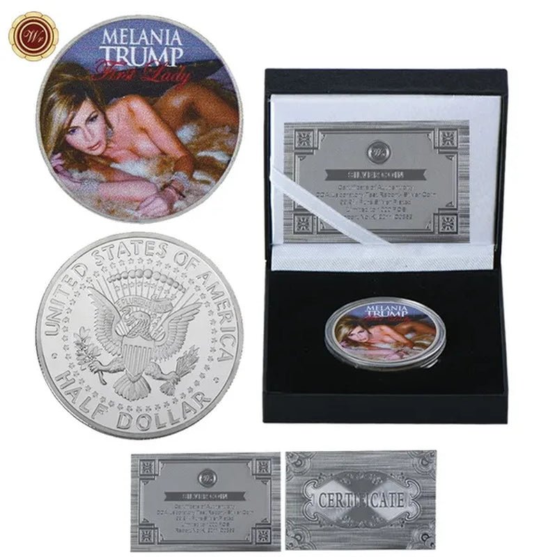 Art Craft Silver Foil Plated Melaniya Model round Coin with Souvenir Gift