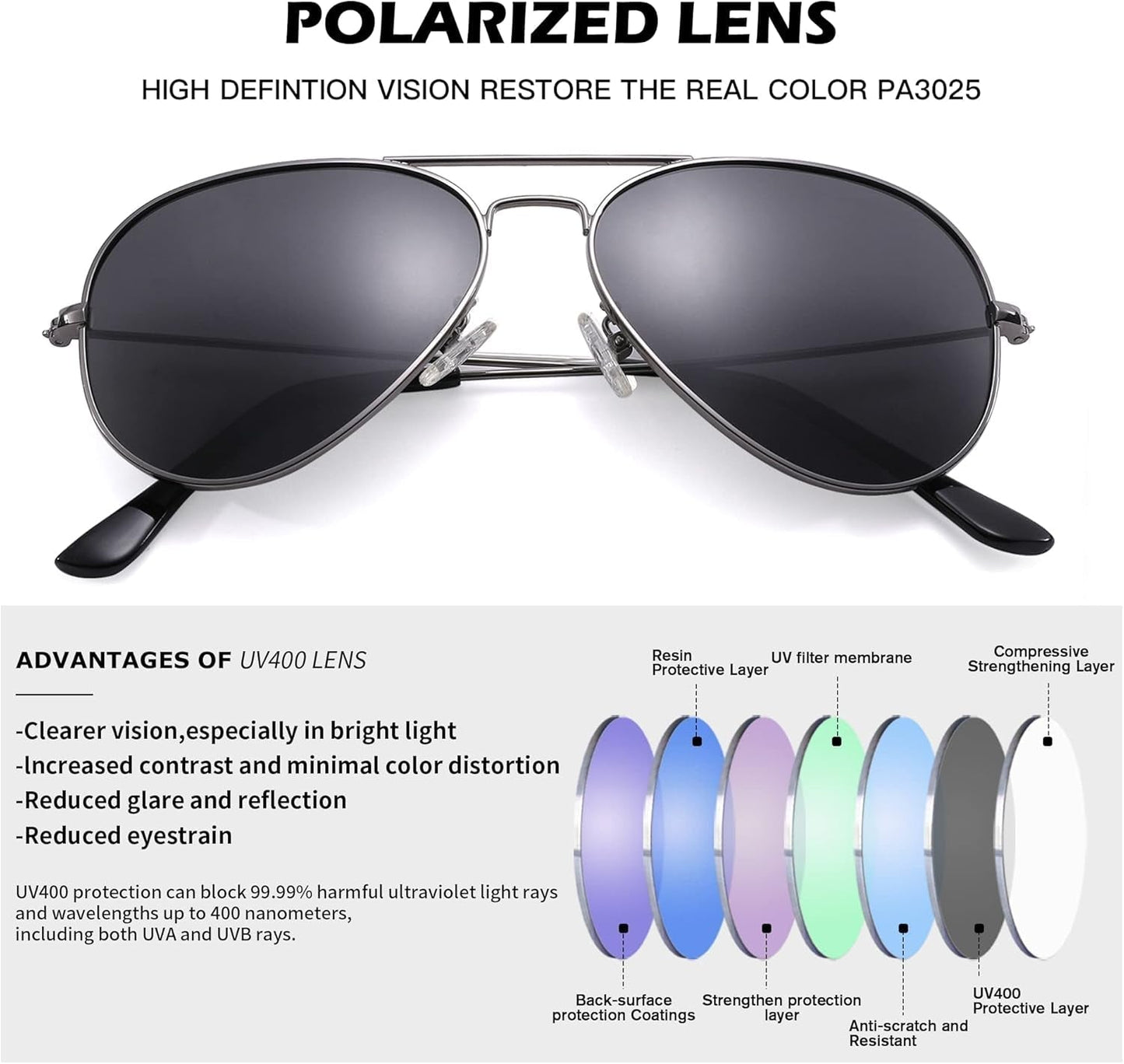 Aviator Sunglasses for Men Women Classic Polarized UV400 Protection