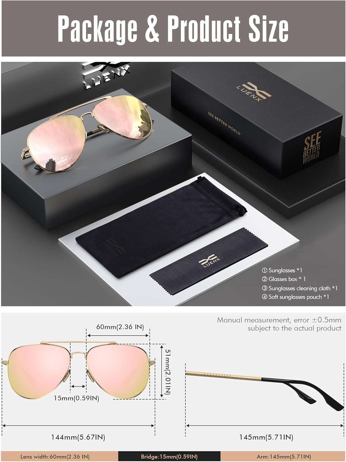Aviator Sunglasses for Men Women Polarized Driving Classic Shades - UV 400 Protection with Accessories 60MM