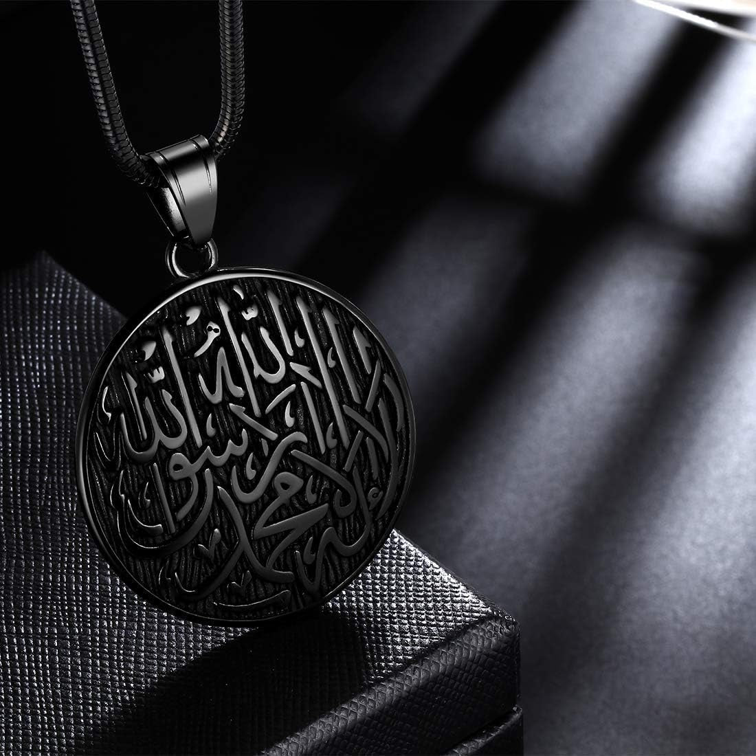 Men Islamic Pendant Necklace - Muslim Allah Necklace Allah Necklace Mens Muslim Islam Pendant 316L Stainless Steel Islamic Arabic Gift Black Gun/18K Gold Plated Islam Jewelry SP0049