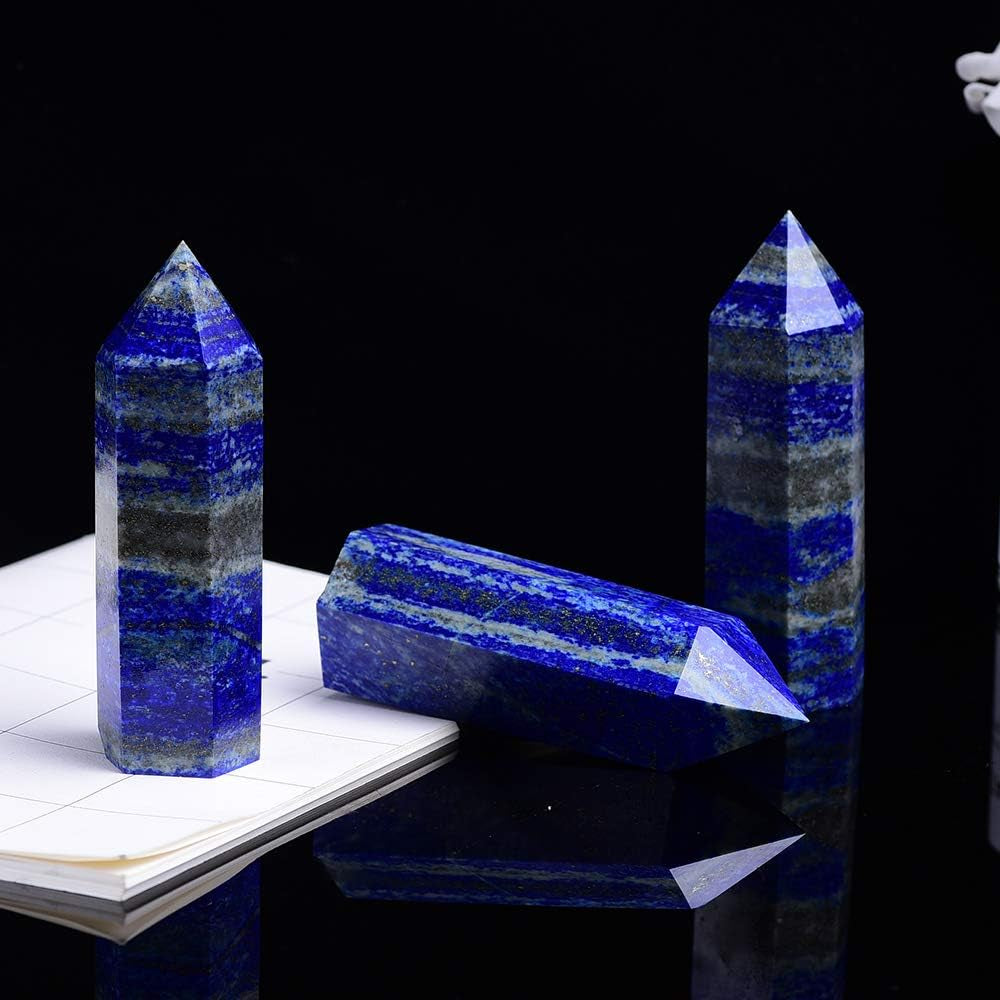 Blue Lapis Lazuli Natural Healing Crystal Wands Height 2"-2.4", 6 Faceted Prism Wand Reiki Chakra Stone, Natural Quartz