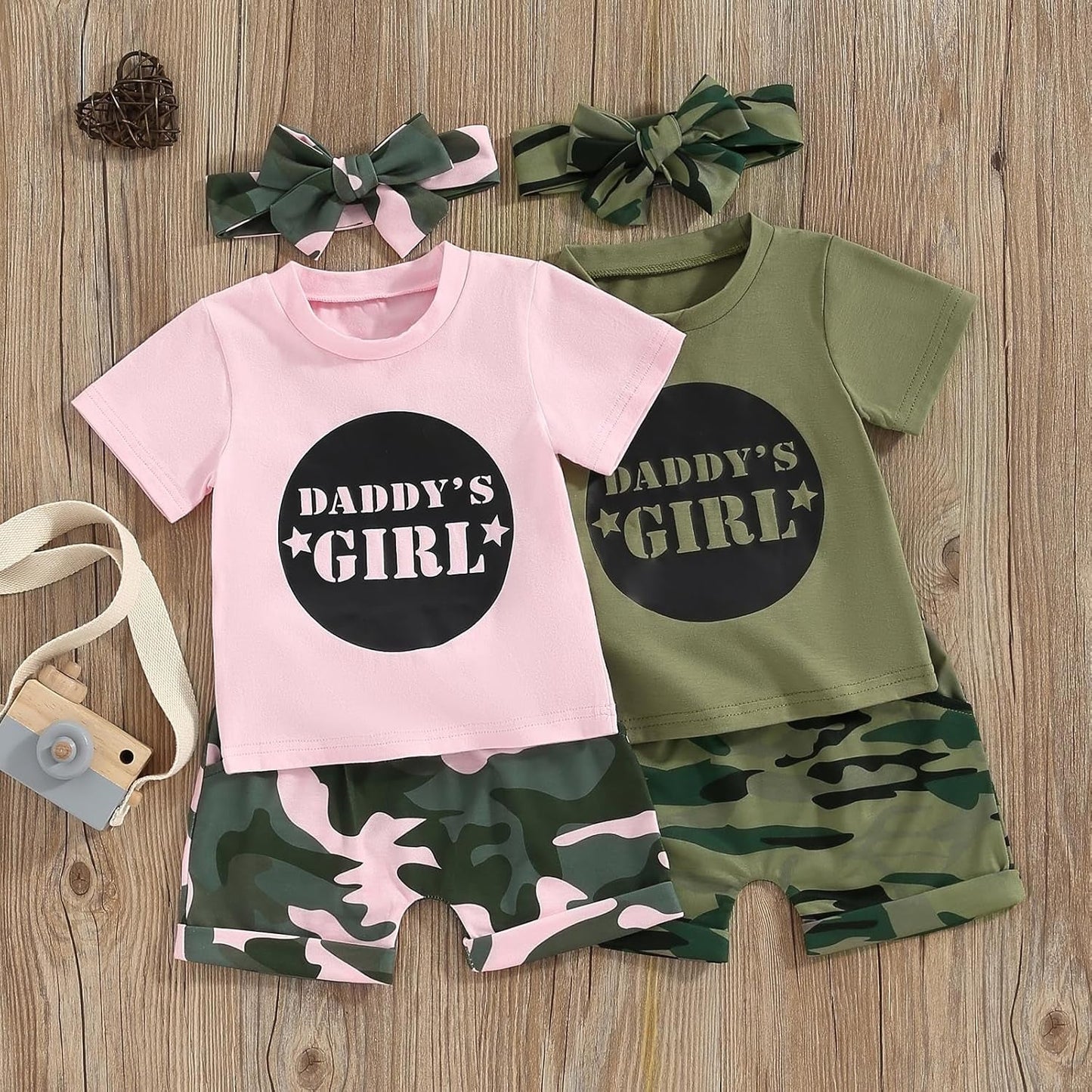 Summer Toddler Girl Clothes Baby Outfits Daddy'S Girl Short Sleeve T-Shirt Tops Camouflage Shorts Set for 2T 3T 4T