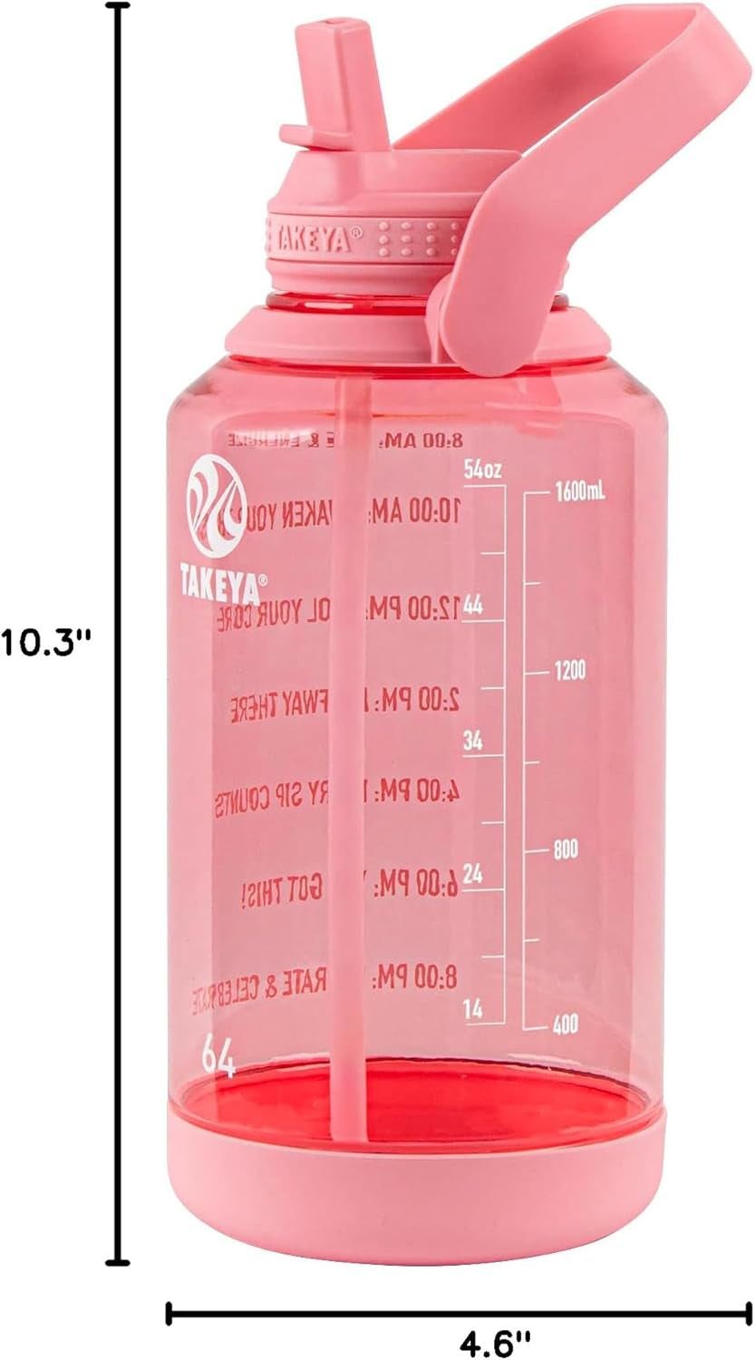 64 Oz Motivational Water Bottle with Straw Lid with Time Marker, Half Gallon, Premium Quality BPA Free Tritan Plastic, Flutter Pink