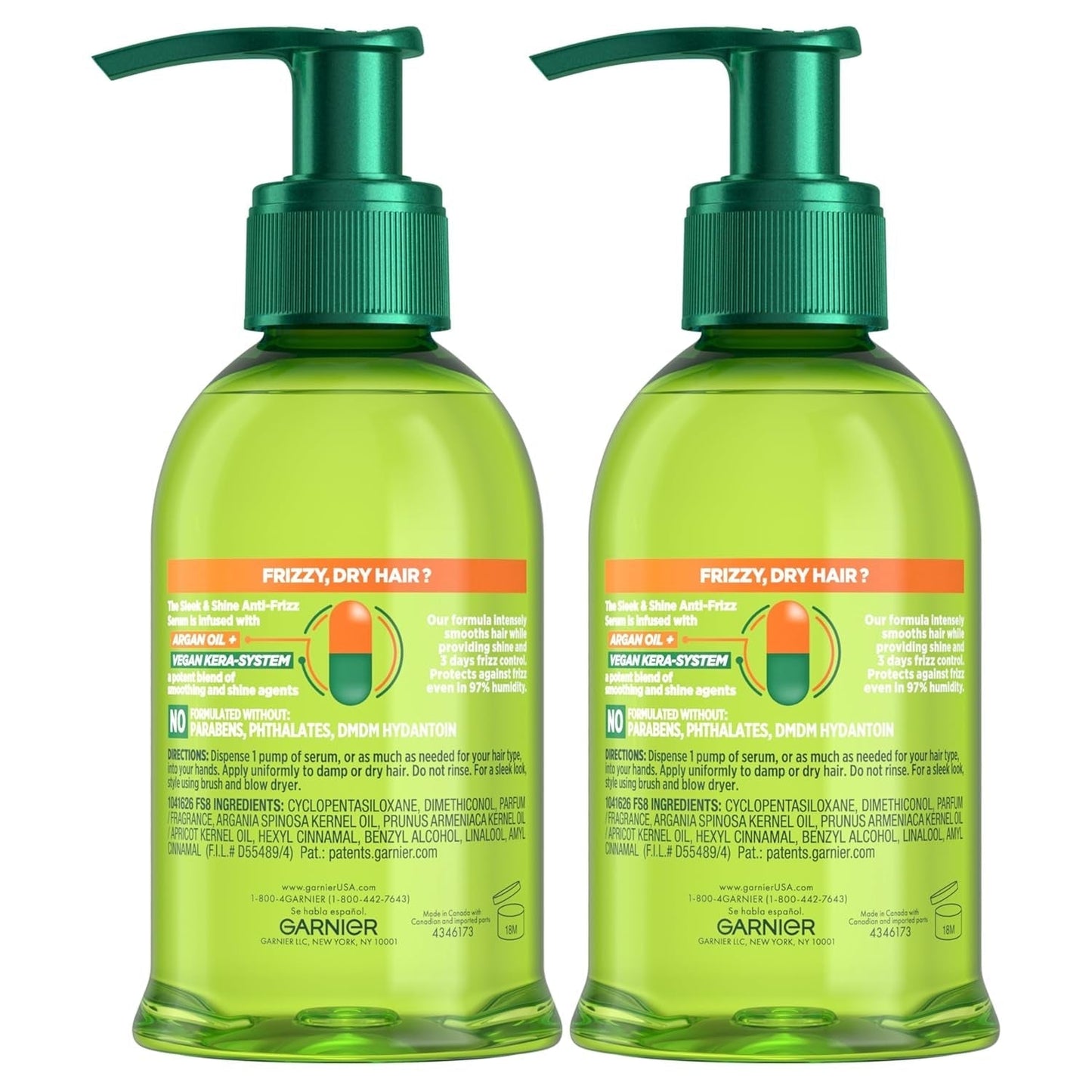Fructis Sleek & Shine Anti-Frizz Serum for Frizzy, Dry Hair, Argan Oil, 5.1 Fl Oz, 2 Count (Packaging May Vary)