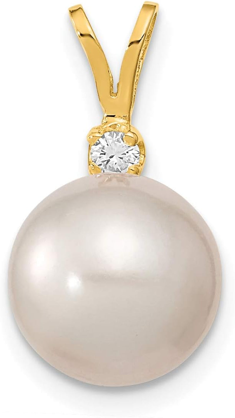 14K Gold 9-10Mm round White South Sea Cultured Pearl Diamond Pendant