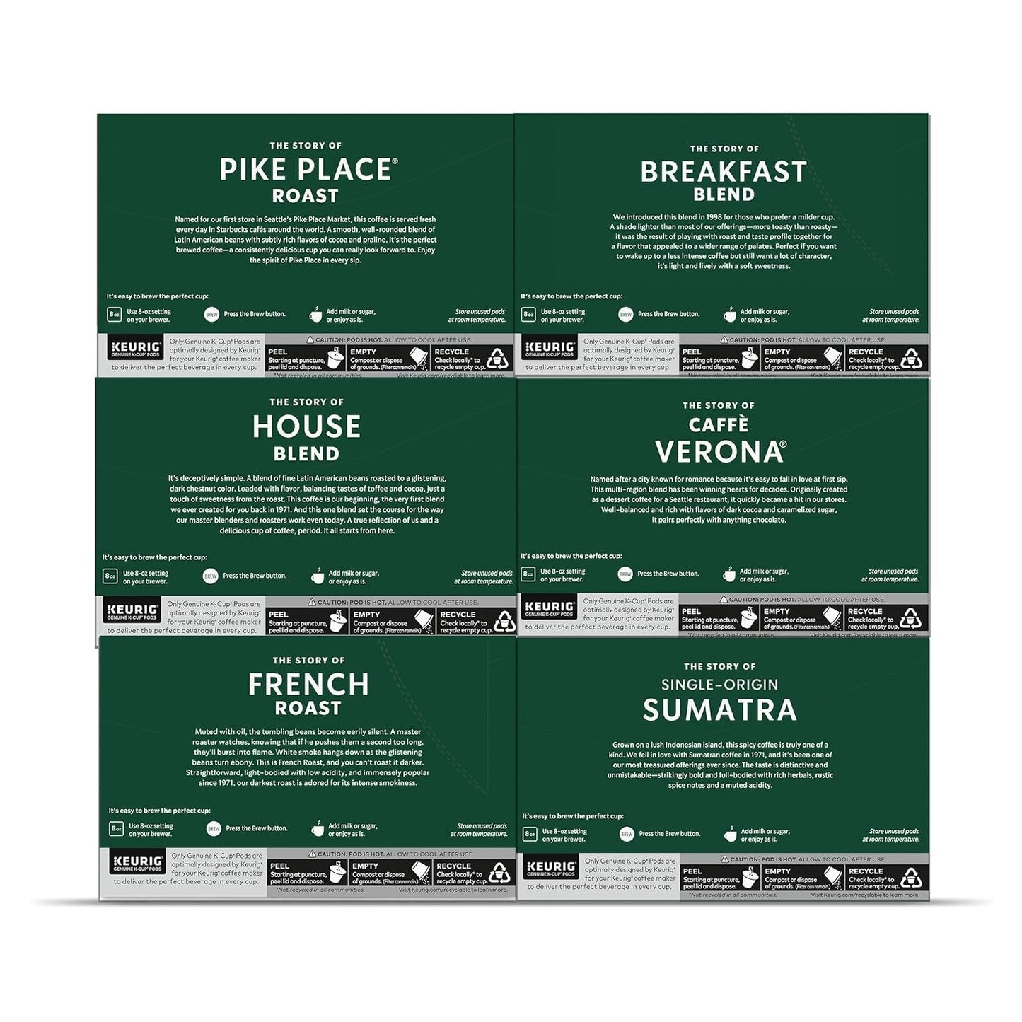 K-Cup Coffee Pods, Medium and Dark Roast Coffee Variety Pack for Keurig Brewers, 100% Arabica, 6 Boxes (60 Pods Total)