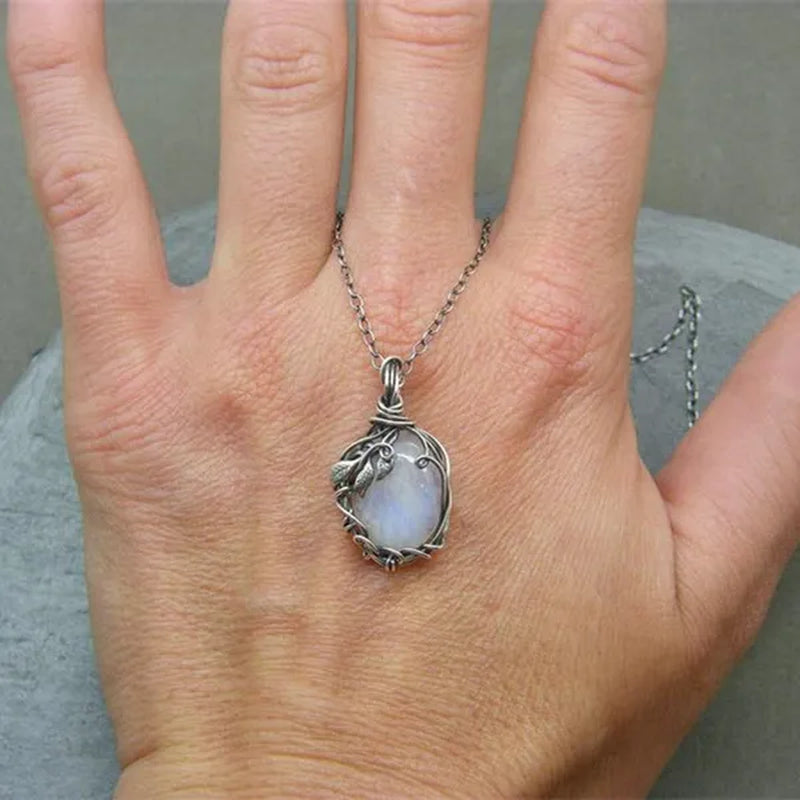 Moon Shape Moonstone Pendant Necklace For Women Female Fashion Jewelry Gifts For Girl
