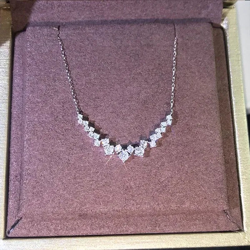 Trendy Elegant Silver Plated 3Ct 3.5Mm-4Mm H-I Color Moissanite Diamond Pendant Choker Necklace for Women Engagement Wedding Bridal Necklace Jewelry