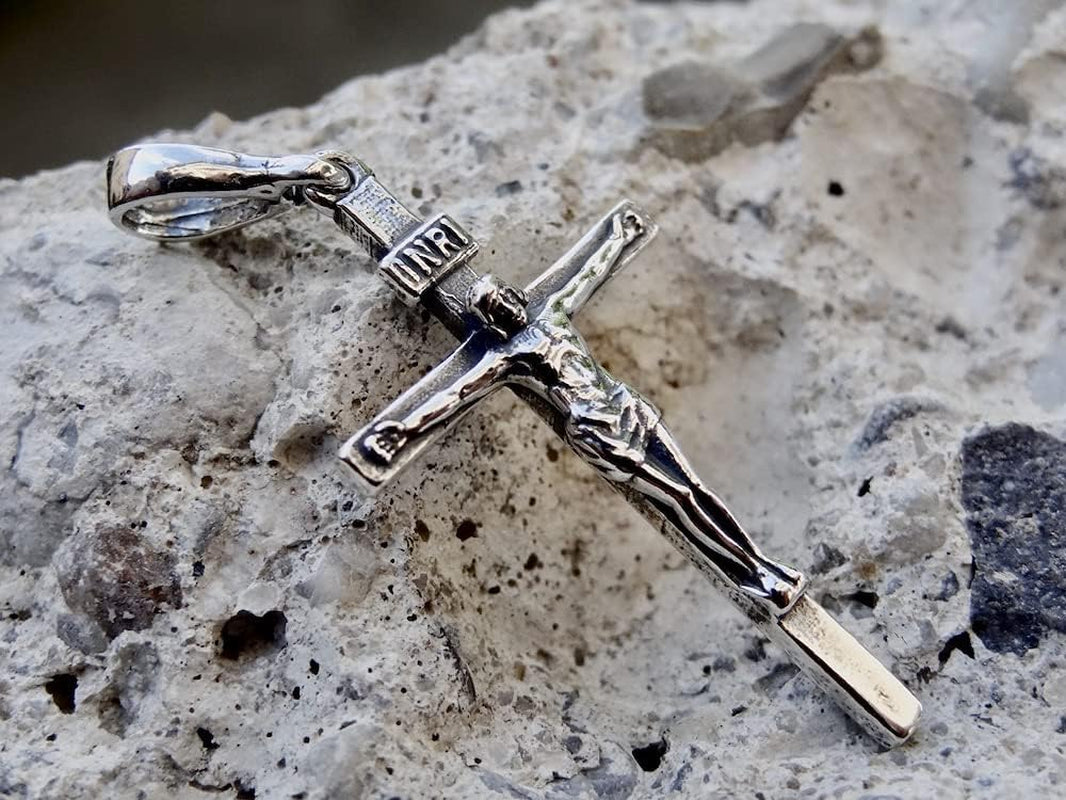 Cross Sterling Silver 925 Solid Pendant INRI Crucifix Jesus Christ Religious Unisex Jewelry