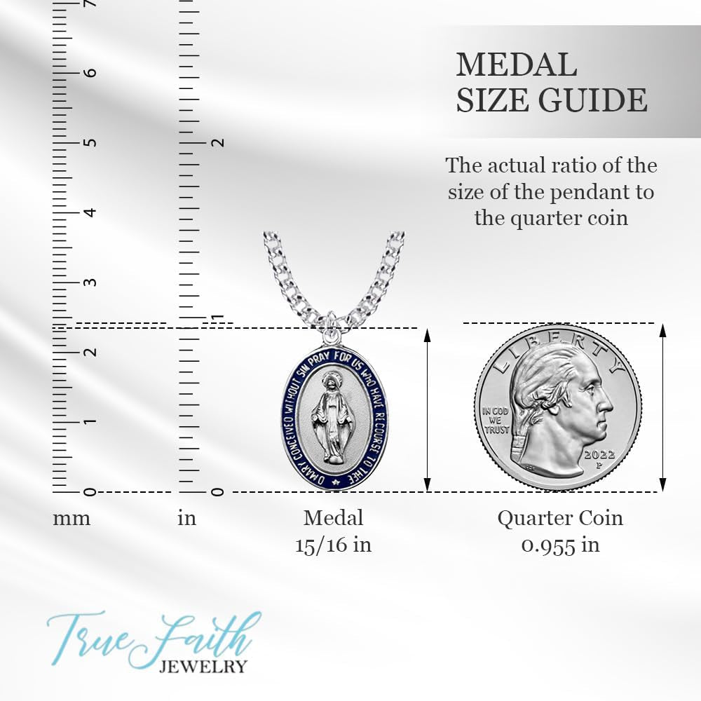 Miraculous Medal with Black Enamel Border, 7/8 Inch