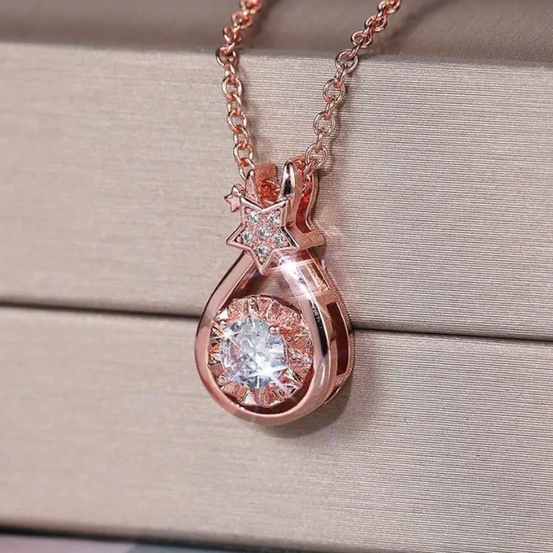 Fashion Jewelry 925 Sterling Silver Diamond White Sapphire 18k Rose Gold Pendant Necklace