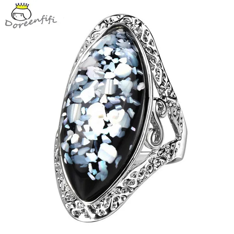 Vintage Jewelry Magic Natural Shell Silver Ring Ancient Silver Carved Big Ring Couple Antique Jewelry Sterling Silver Bride Wedding Engagement Vintage Men Ring Gift Aneis Feminino Bijoux