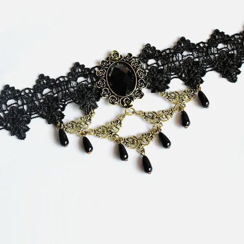 Black Lace Necklace Chokers Vintage Style Female Gothic Wedding Red Rose Crystal Diamond Pendant Collarbone Necklaces Chain Accessories for Women Girls