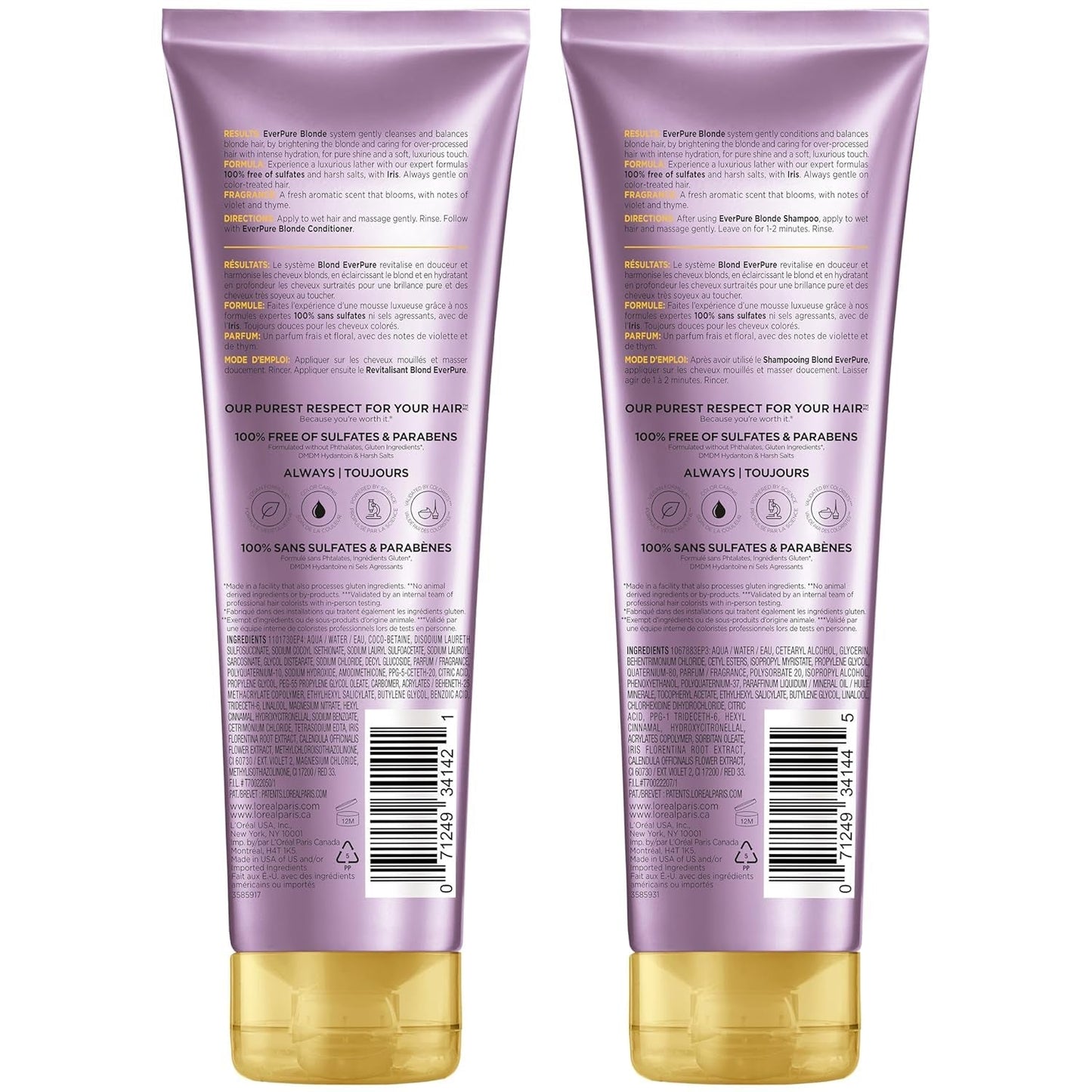 Blonde Sulfate Free Shampoo and Conditioner for Color-Treated Hair, Neutralizes Brass + Balances, Everpure, 8.5 Fl Oz, Set of 2