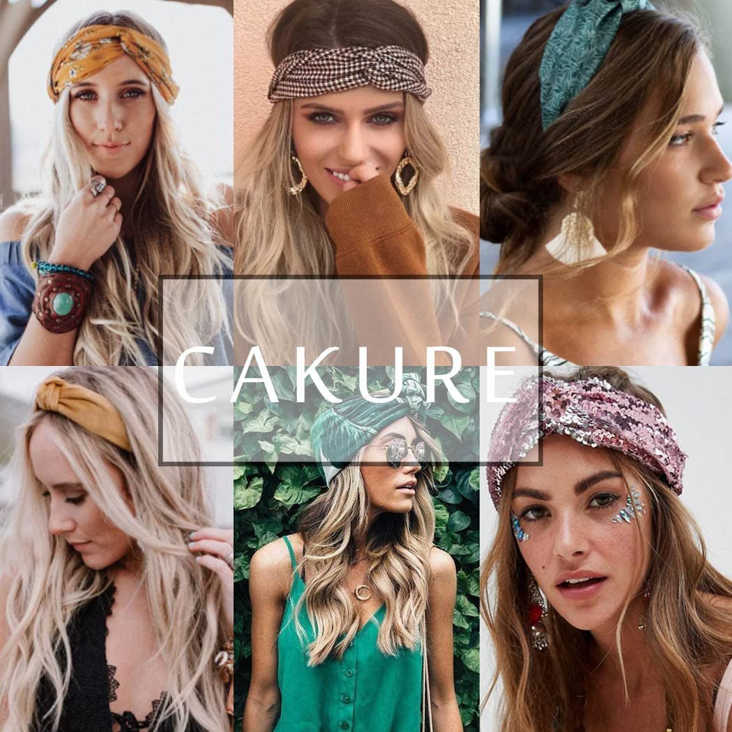 Boho Headbands Wide Turban Knotted Head Bands African Head Wraps Yoga Hairbands Hair Scarf Elastic Hair Accessories for Women and Girls Pack of 3 (Set-2B)