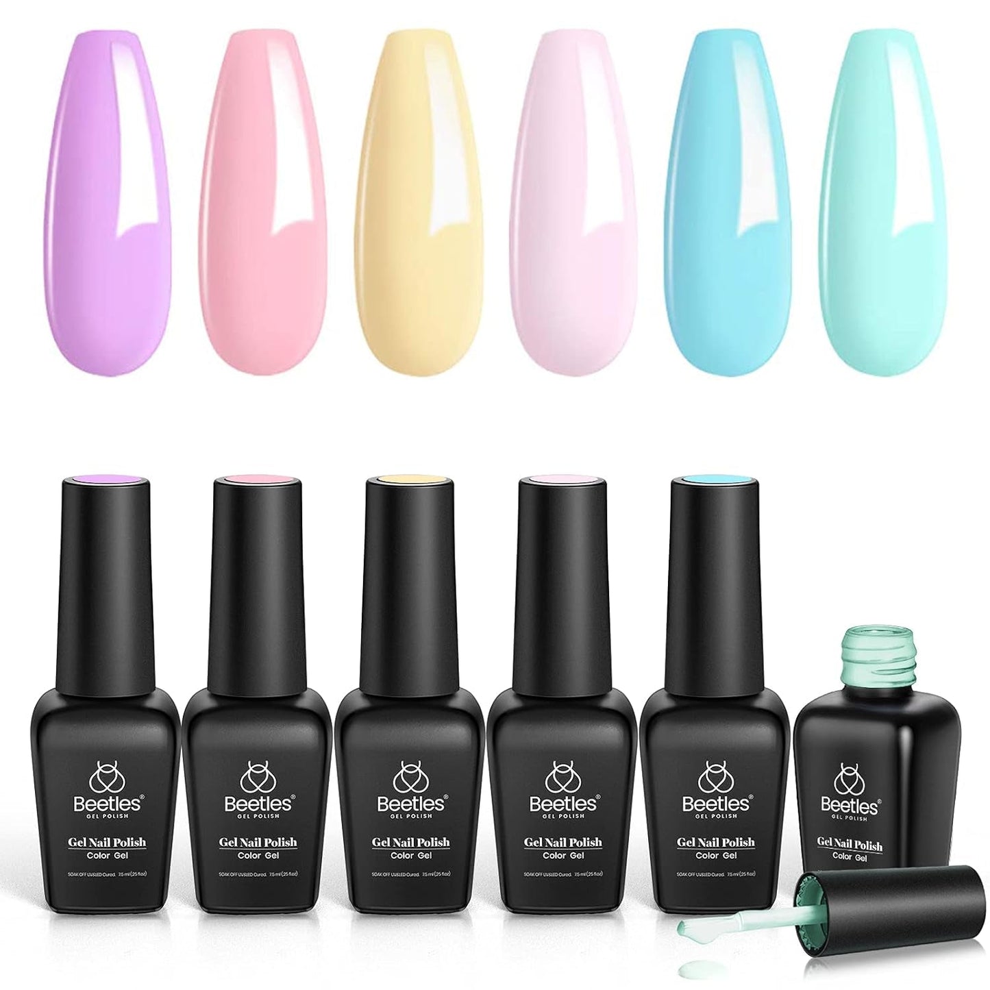 Beetles Pastel Gel Nail Polish Set 6 Pcs Pink Nude Gel Polish Pastel Yellow Blue Gel Polish Soak off Uv Nail Lamp Gifts for Women Manicure Kit