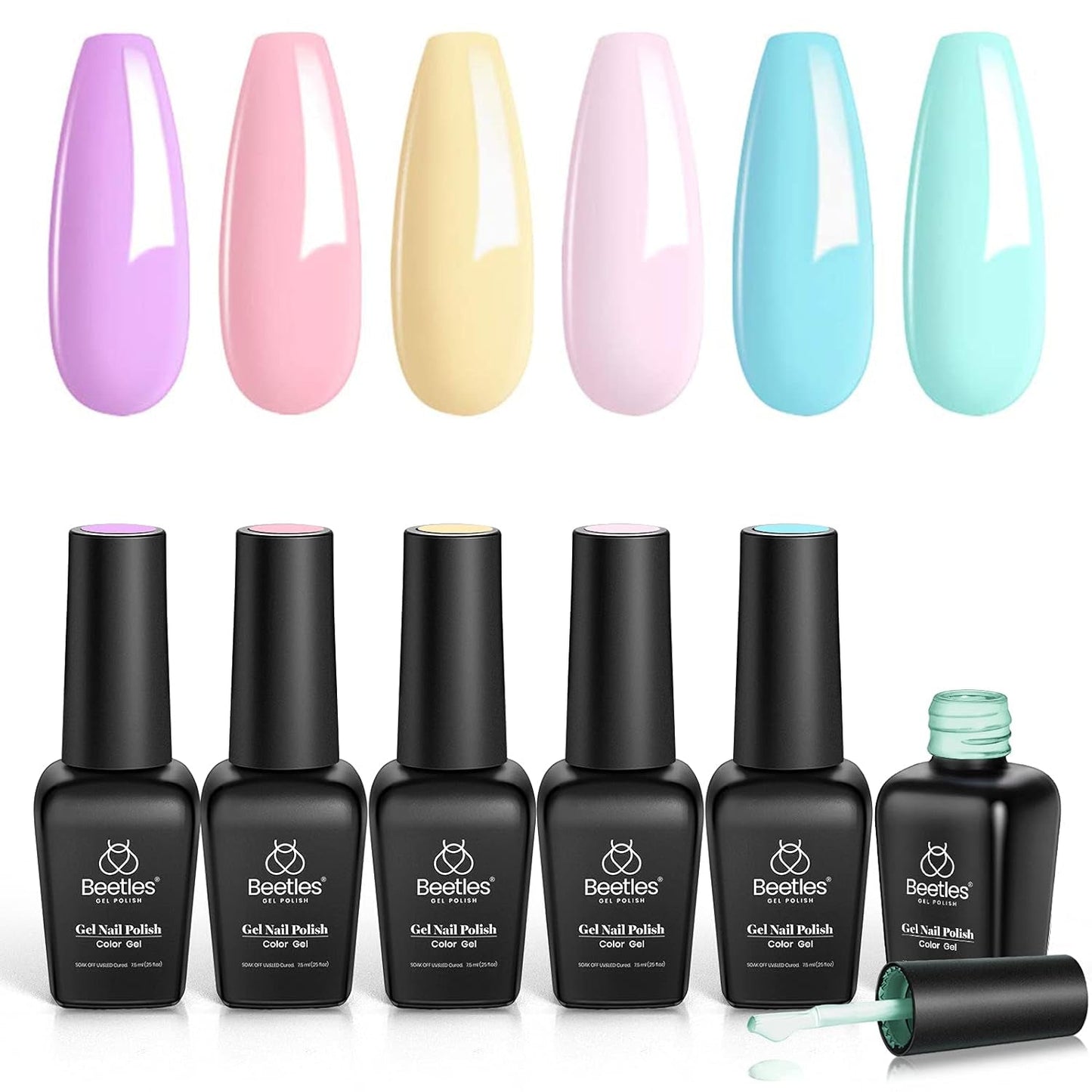 Beetles Pastel Gel Nail Polish Kit-6 Pcs Pastel Pink Nude Gel Polish Gel Polish Pastel Yellow Blue Gel Polish Soak off Uv Nail Lamp Purple Gel Polish Gifts for Women Manicure Kit