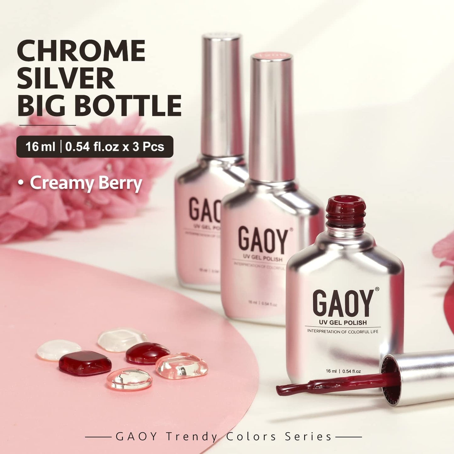 Gel Nail Polish Kit, 3 Colors 16Ml Jelly Pink off White Red, Sheer Soak off UV Gel Polish Set - Creamy Berry