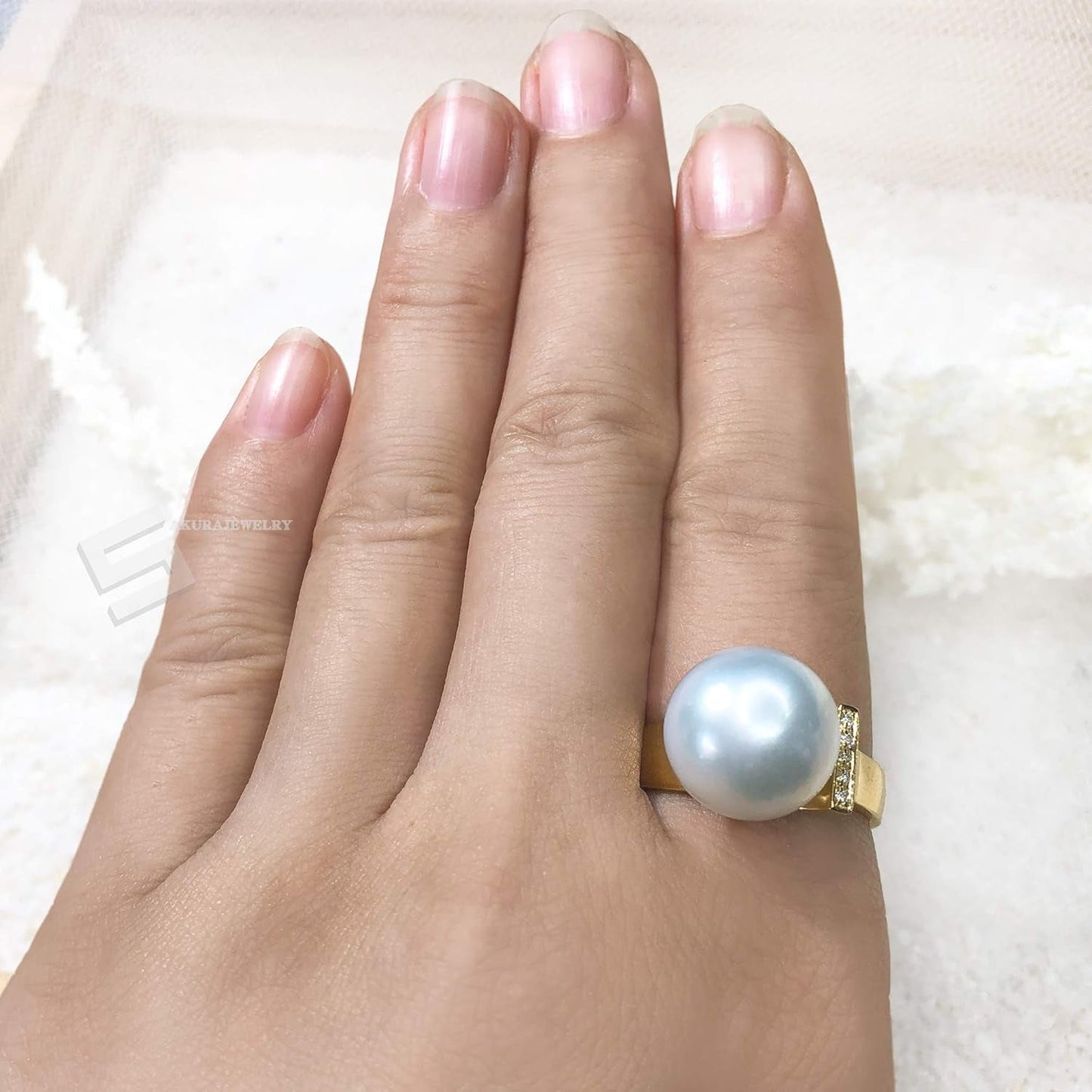 Authentic South Sea Pearl Gold Ring, Australian South Sea Cultured Pearl in 9K Wide Band Ring, AAA Grade South Sea Pearl Ring, Size 8-8 2/1 (US 8)