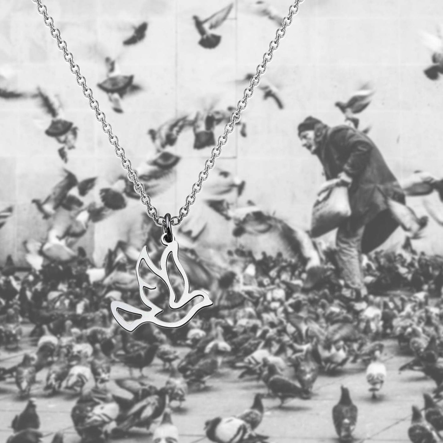 Stainless Steel Soaring Dove Bird Pendant Necklace Bird Jewelry Peace Gift for Her