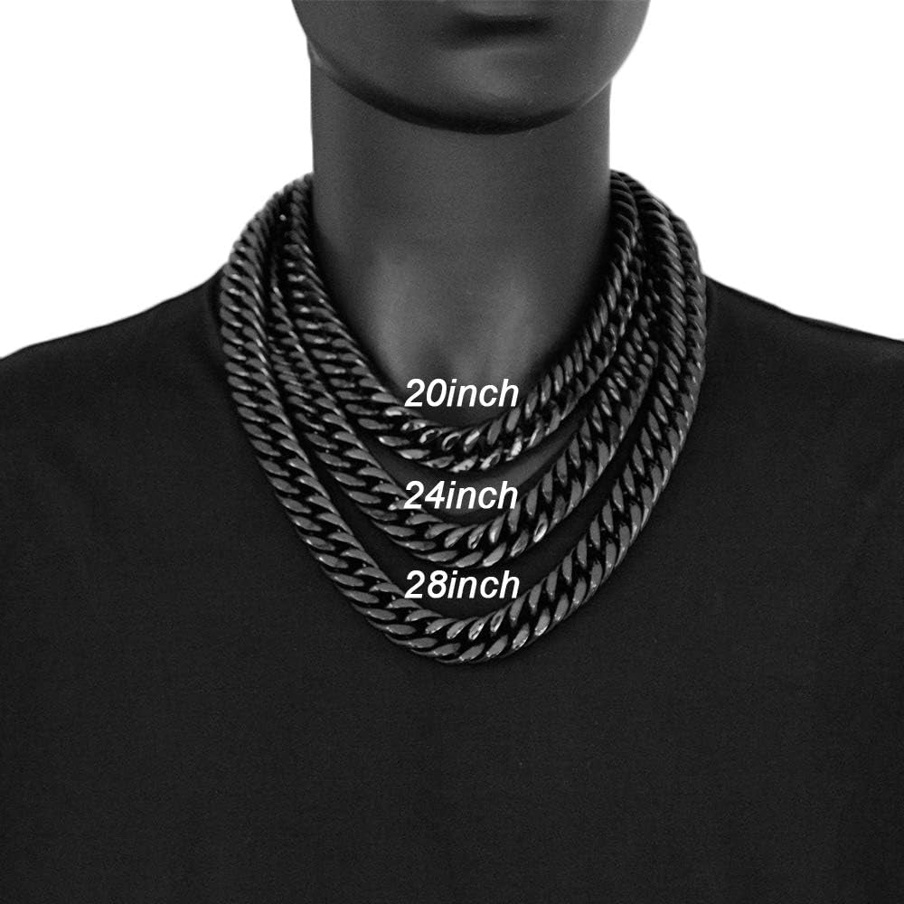 Chunky Mens Black Necklace Stainless Steel Curb Cuban Link Miami Chain Heavy Black Mens Choker