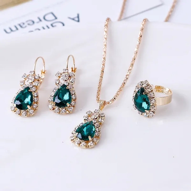 4pcs/set Princess Crown Necklace Set European and American Bridal Engagement Ring Earrings Pendant Exquisite Wedding Jewelry Set