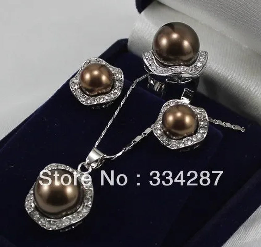 Fine Jewelry Brown South Sea Shell Pearl Earring Pendant Ring Set