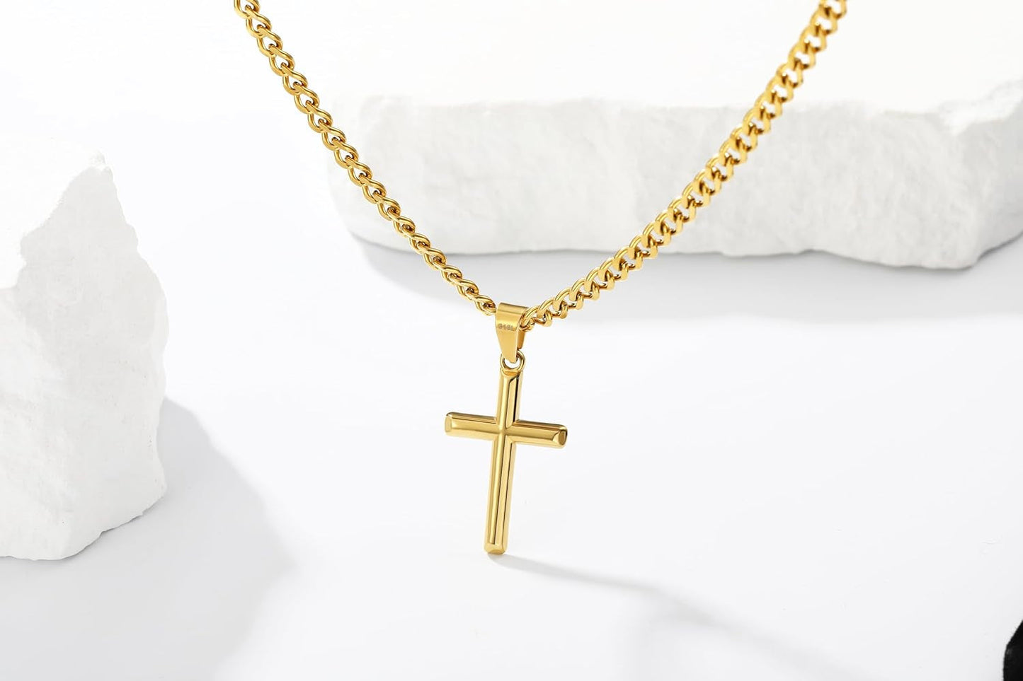 316L Stainless Steel Cross Chain Necklace Valentines Stuff Jewelry Gifts for Men Boys, Silver Gold Black Necklaces 5Mm Non-Fading Sturdy Cuban Chain with Cross Pendant 14/16/18/20/22/24Inch