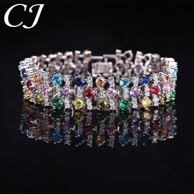 CANDICE Blue Crystal Elegant Bridal Wristband Bracelet White CZ Wedding Bangle Jewelry