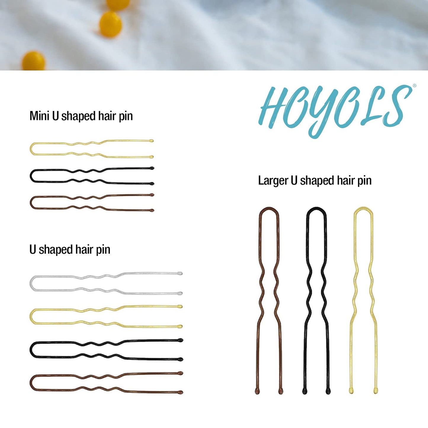 U Shaped Hair Bobby Pins Assorted Size, Secure Hold Metal Bun Clips Crimped Design with Ball Tips for Women Girls Updo Thin Thick Hair, 150 Count (Black)