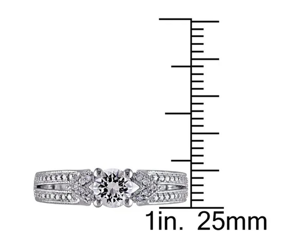 2/3 Carat (ctw) Lab-Created White Sapphire Ring with Diamonds in Sterling Silver