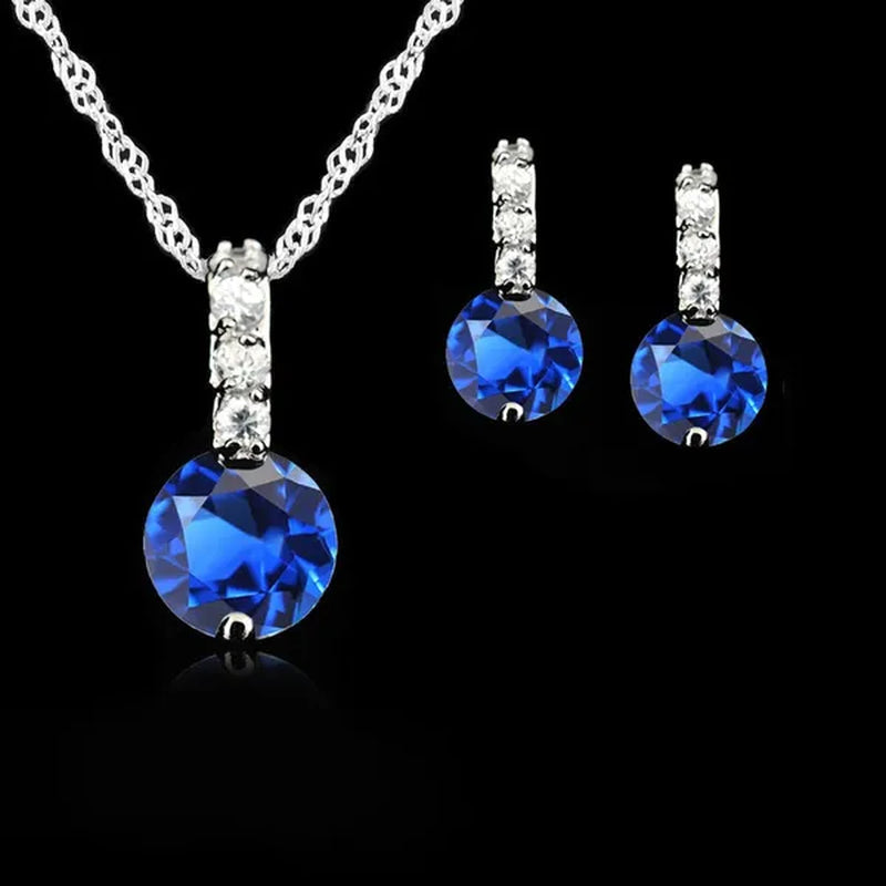 Women Beauty Jewelry Set 925 Sterling Silver Cubic Zircon Pendant Necklace/Earring Women Wedding Sets