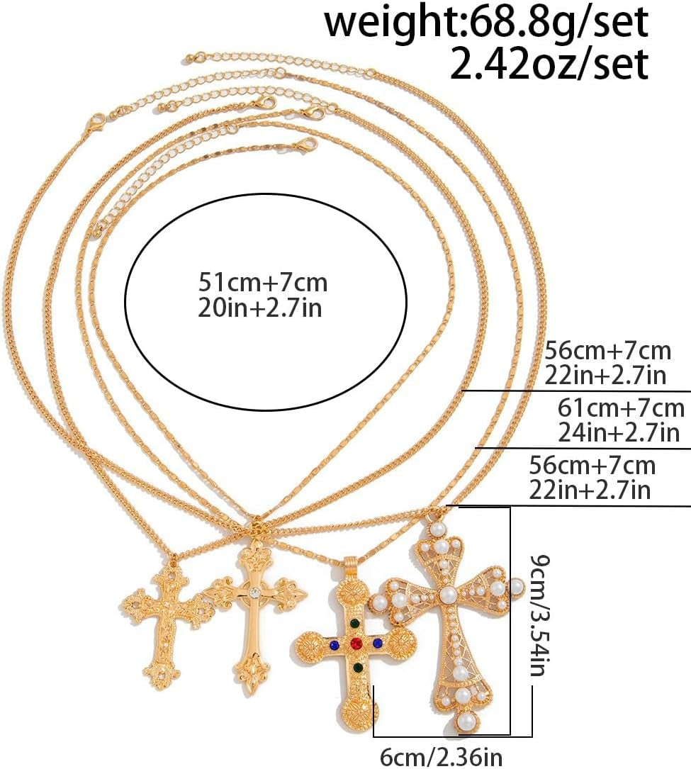 Cross Pendant Necklace Set for Women Punk Grunge Imitation Pearl Cross Layered Chain Necklace Statement Y2K Jewelry