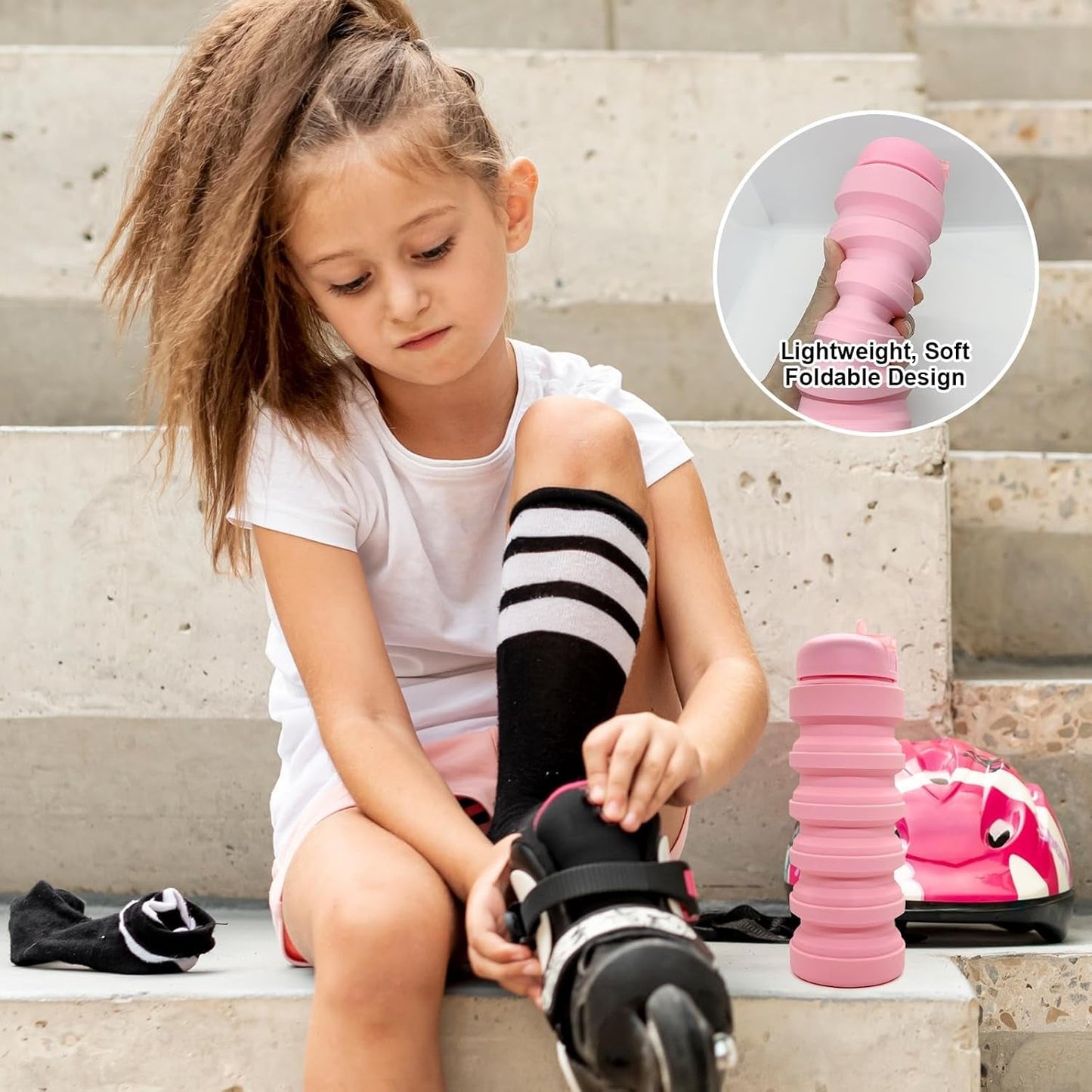 Collapsible Water Bottle 20Oz, Travel Portable Sport Water Bottle, Silicone Reusable Leakproof Foldable Water Bottles for Gym Camping Outdoor Hiking, BPA Free