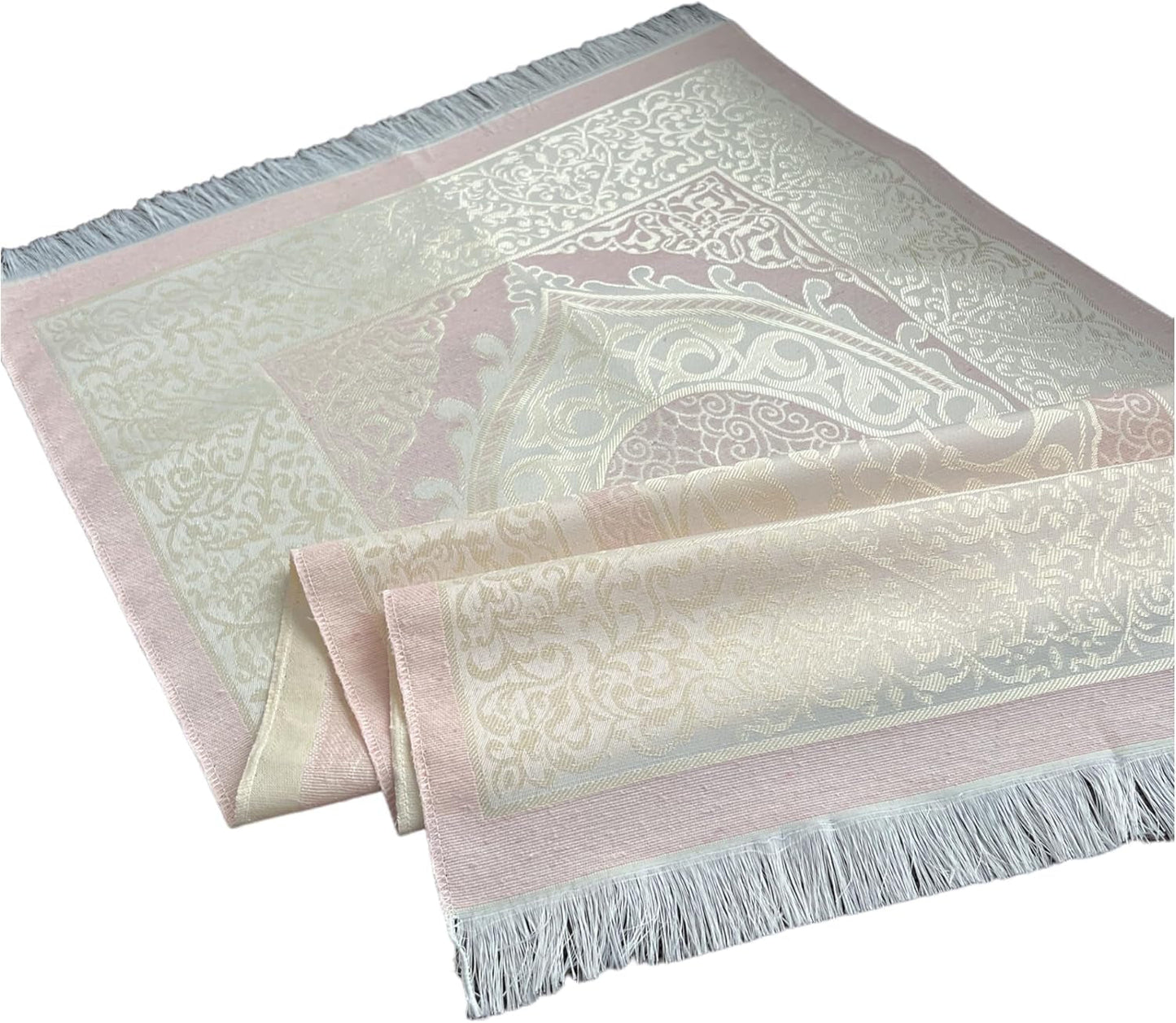 Muslim Prayer Rug and Beads with Elegant Slub Fabric Bag | Janamaz | Sajadah | Soft Islamic Prayer Rug | Islamic & Mawlid Gifts | Prayer Carpet Mat, Taffeta Fabric (Pink, 1 Sets)