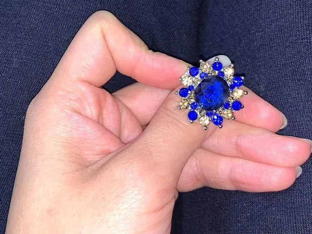 Women Vintage 925 Silver Plated Sapphire CZ Gemstone Ring Jewelry Size 6-10#