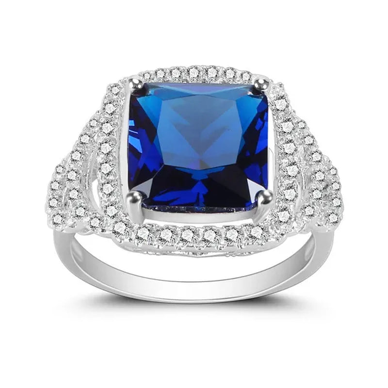 Noble Fashion Accessories Jewelry Princess Cut Sapphire & Emerald & White Topaz Gemstone 100% 925 Sterling Silver Ring Size 6 7 8 9