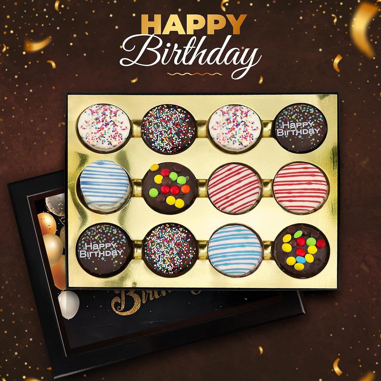 Birthday Cookies Gift Basket for Men and Women – Gourmet Chocolate Cookies, Happy Birthday Treats for Food Gifts by , 12 Count Chocolate Gift Box