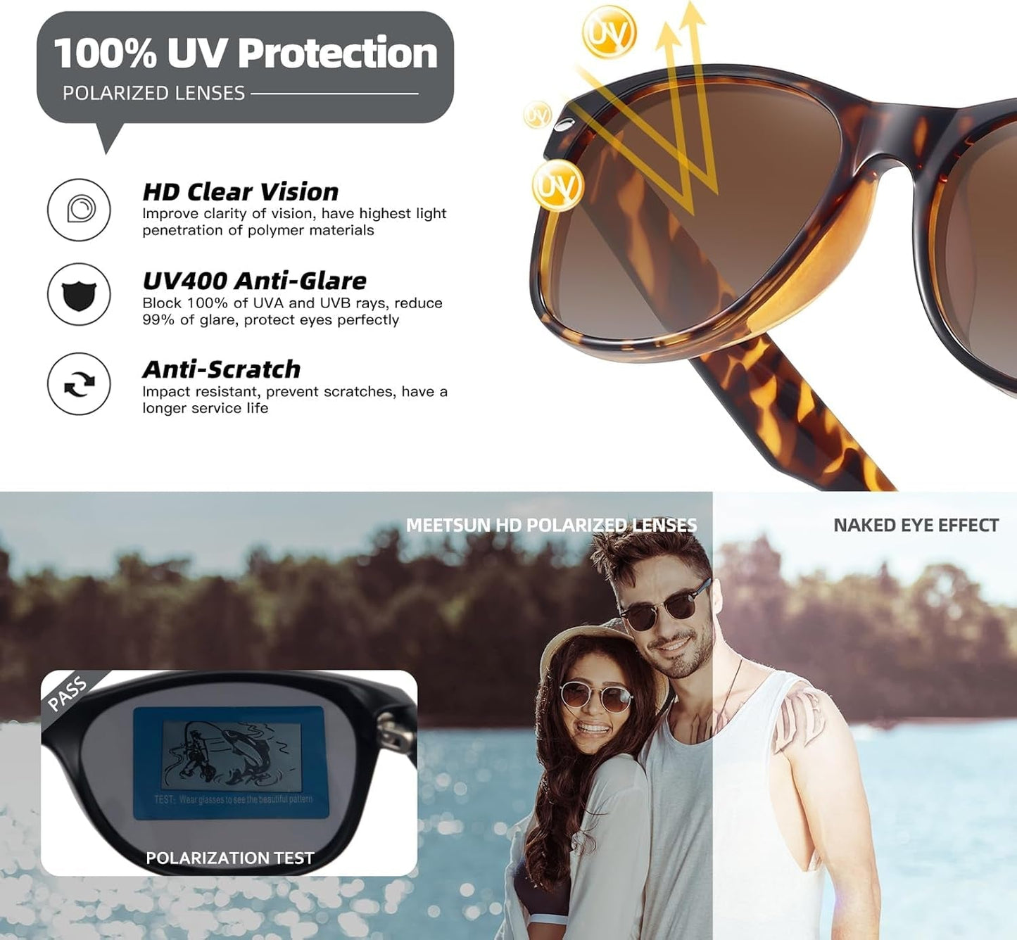 Classic Polarized Sunglasses for Women Men Trendy Retro Sun Glasses for Driving UV Protection (3 Pack)