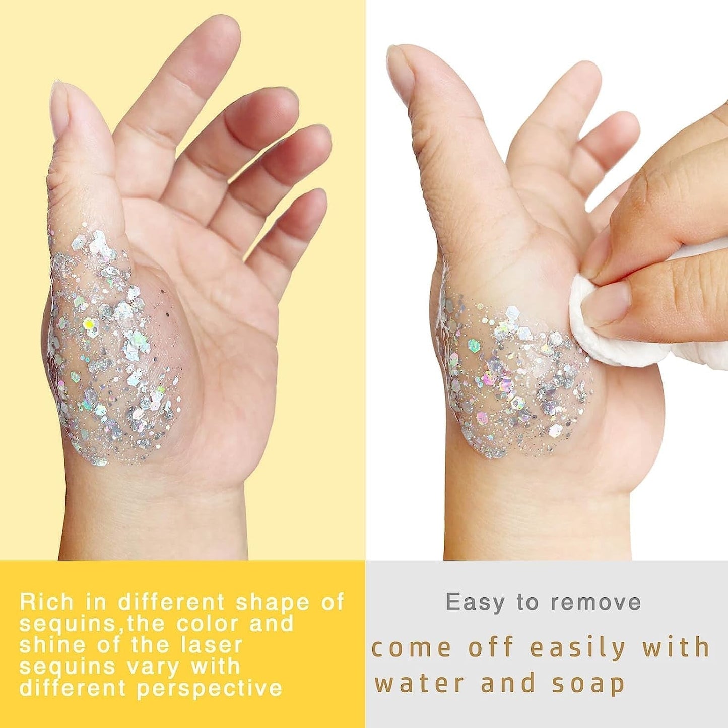 Clear White Body Glitter Gel,Mardi Gras Face Glitter Makeup for Kids Women Girls,Sparkly Chunky Hair Glitter,Singer Concerts Festival Rave Accessories,Mermaid Glitter Face Paint