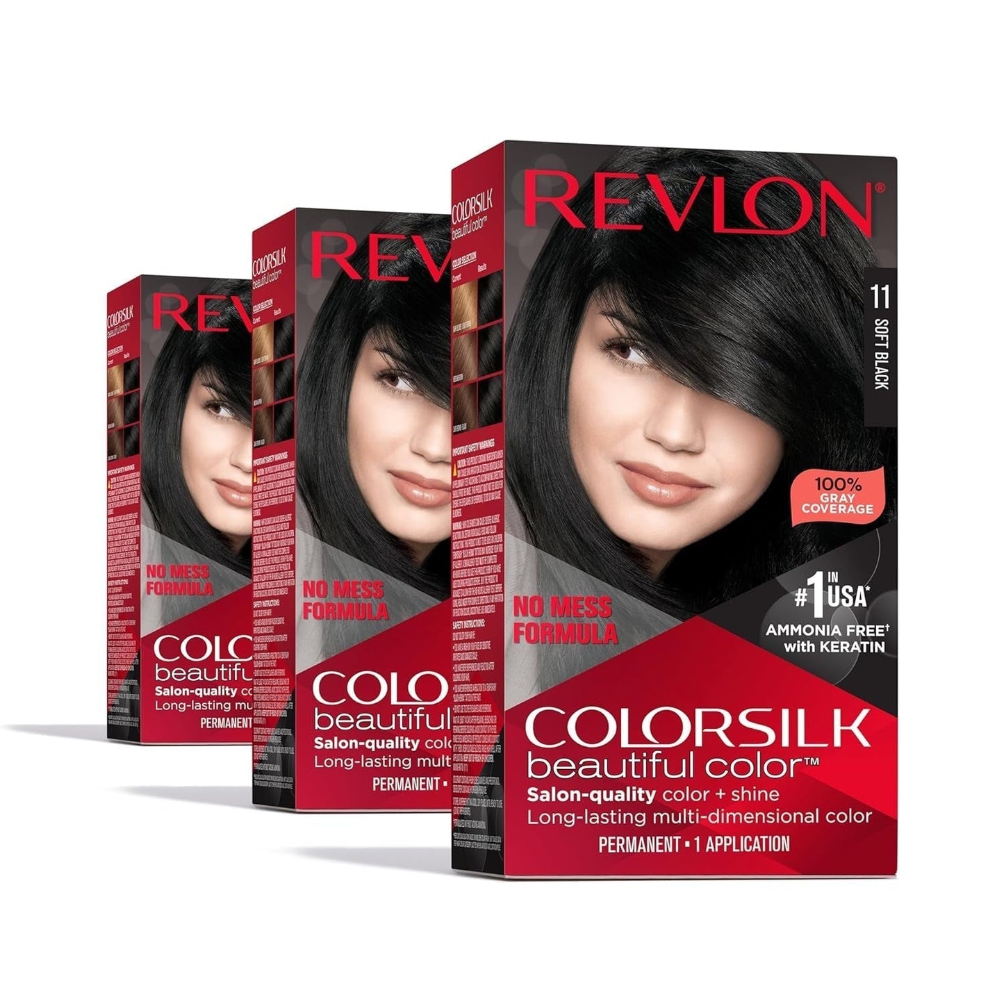 Colorsilk Permanent Hair Color, 100% Gray Coverage Dye Kit, Ammonia - Free, Keratin and Amino Acids, Black Shades, 11 Soft Black (Pack of 3) - WORLD TIME VISITS