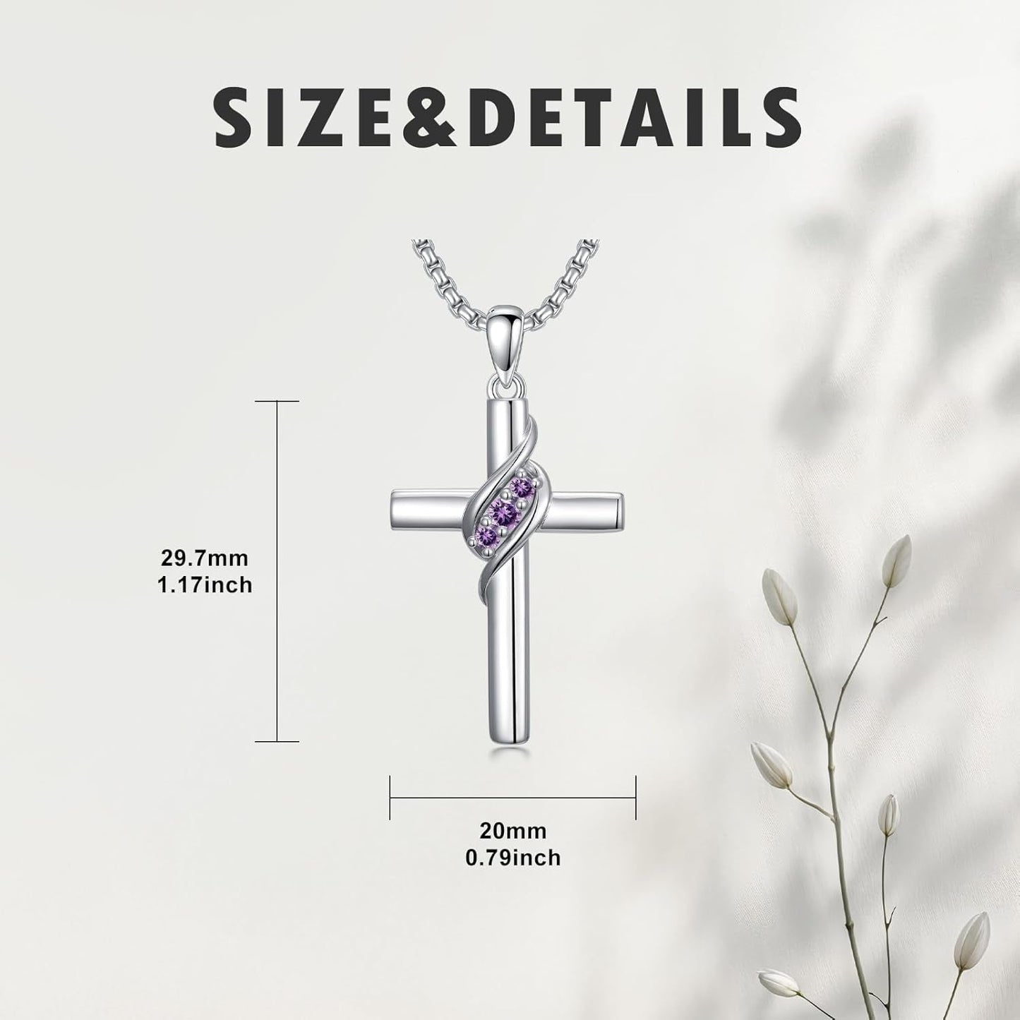 Cross Birthstone Necklace for Women 925 Sterling Silver Cross Pendant Christian Religious Jewelry Birthday Christmas Gifts for Her/Wife/Mom/Girlfriend