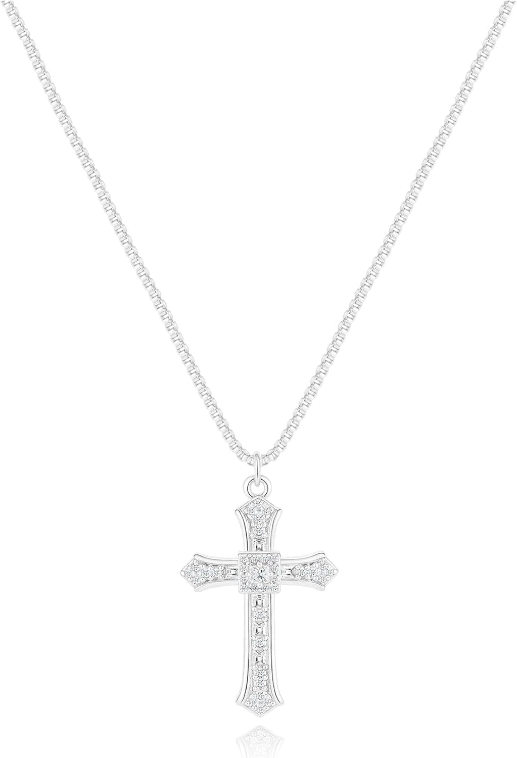 Cross Necklace for Women - 14K Gold/White Gold Plated Simple Dainty Diamond Cross Pendant Necklace with Cubic Zirconia Jewelry Gift for Her