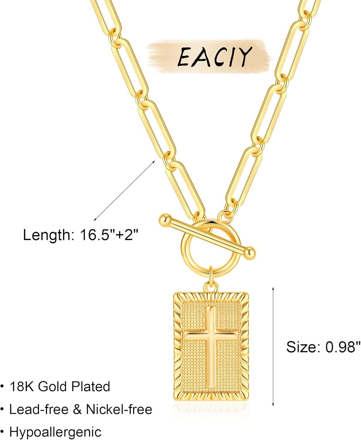 Cross Necklace for Women Trendy, 18K Gold Plated Cross Pendant Charm Necklace Dainty Paperclip Chain Religious Jewelry Gifts for Christian Faith, Baptism, First Communion