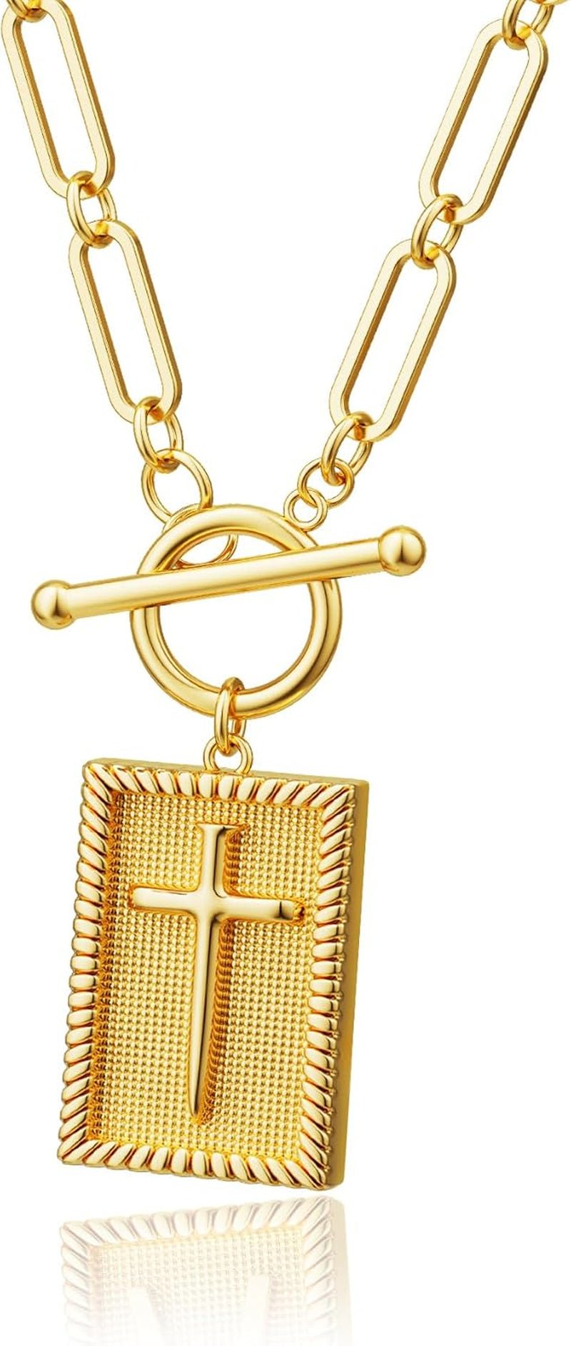 Cross Necklace for Women Trendy Chunky 14K Gold Plated/Silver Plated Cross Pendant Necklace Toggle Clasp Paperclip Chain Dainty Charm Necklace Fashion Religious Simple Jewelry Christian Gifts for Women