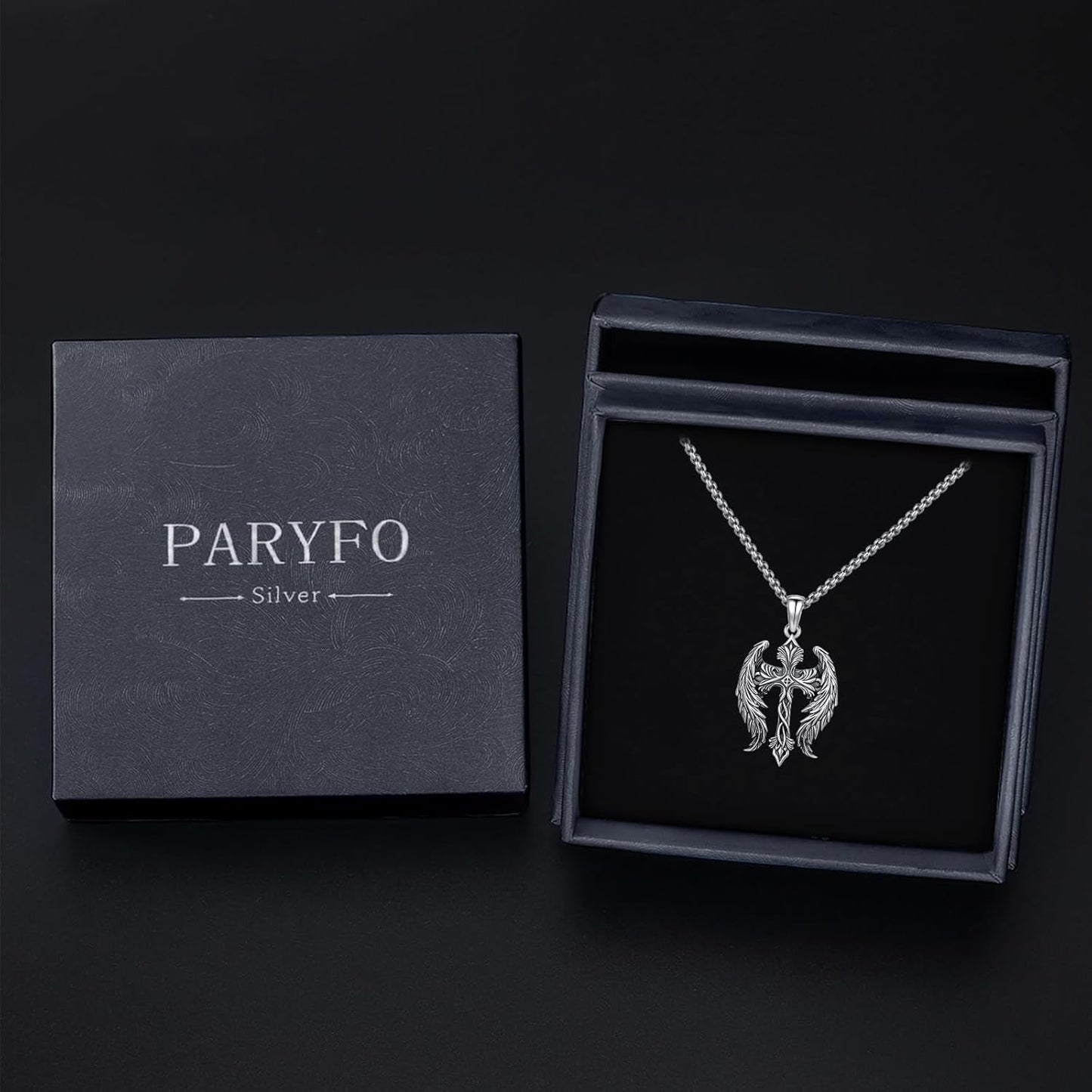 Cross Wings Necklace for Men Women S925 Sterling Silver Guardian Angel Wings Cross Pendant Necklaces Gifts for Men Angel'S Wing Jewelry Birthday Gift 20+2 Inch Stainless Steel Chain