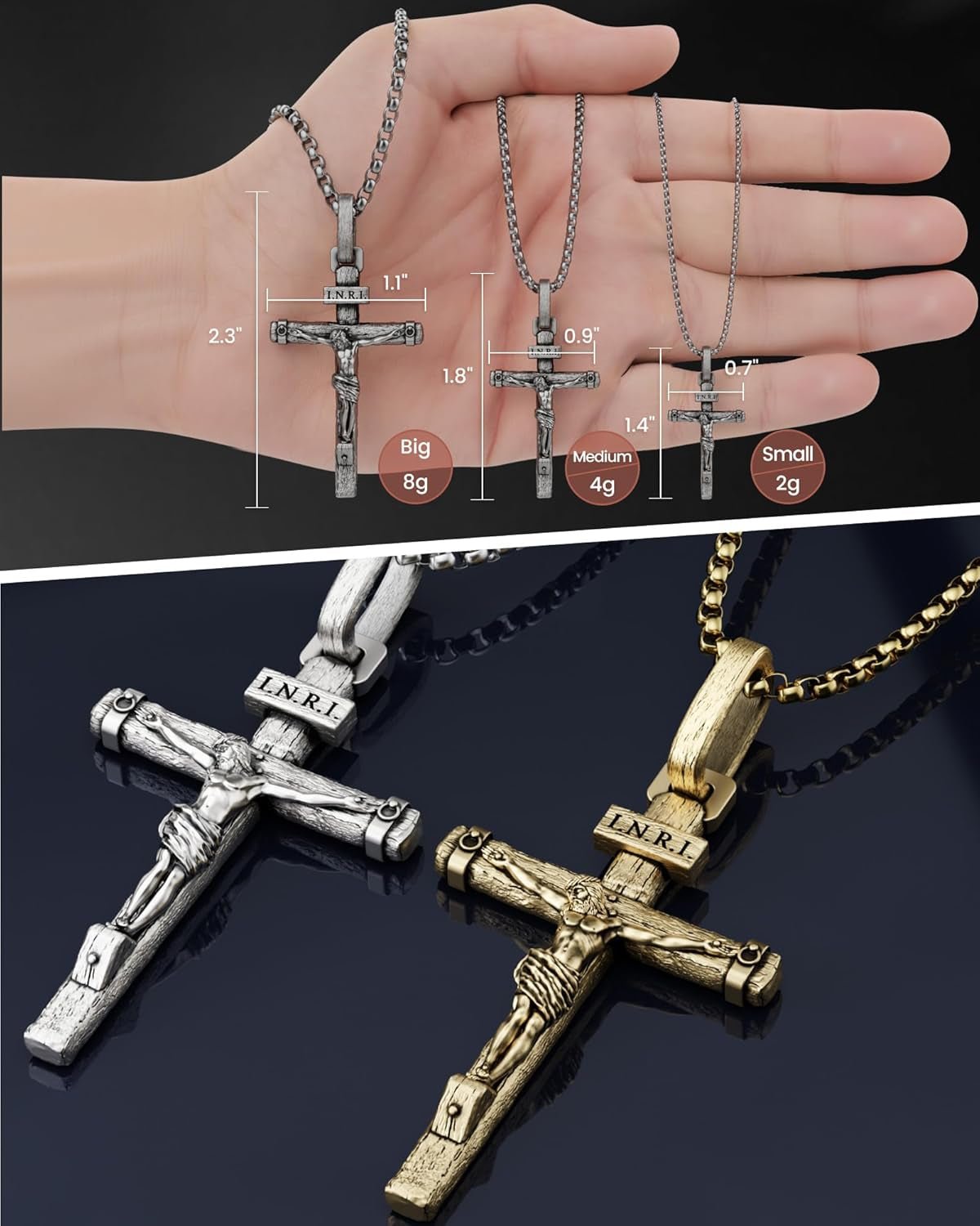 Crucifix Cross Necklace - Exquisite Jesus Pendant, Slatted Cross, Fade-Resistant, Skin-Friendly, Christian Jewelry for Men and Women